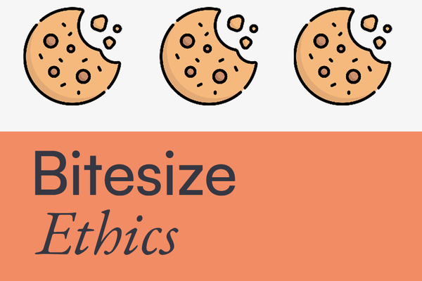 orange and white background with half-eaten biscuits and text Bitesize ethics
