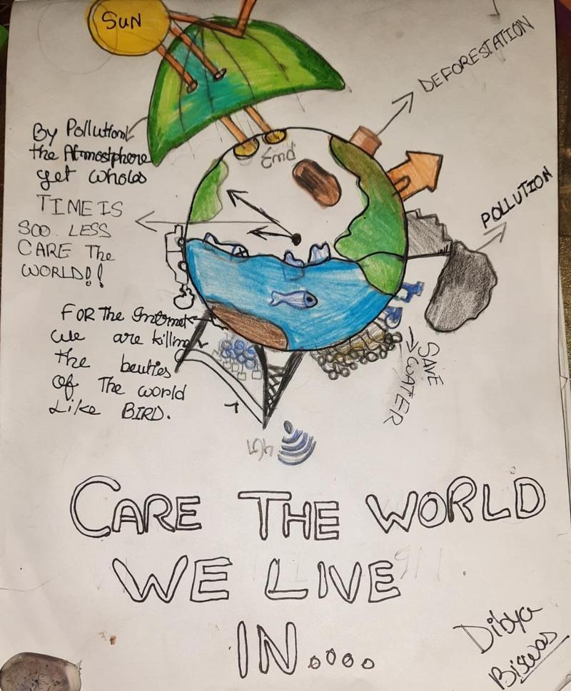 Winning drawing in the 9 to 12 year old category of the 'Caring for the World We Live in' drawing competition