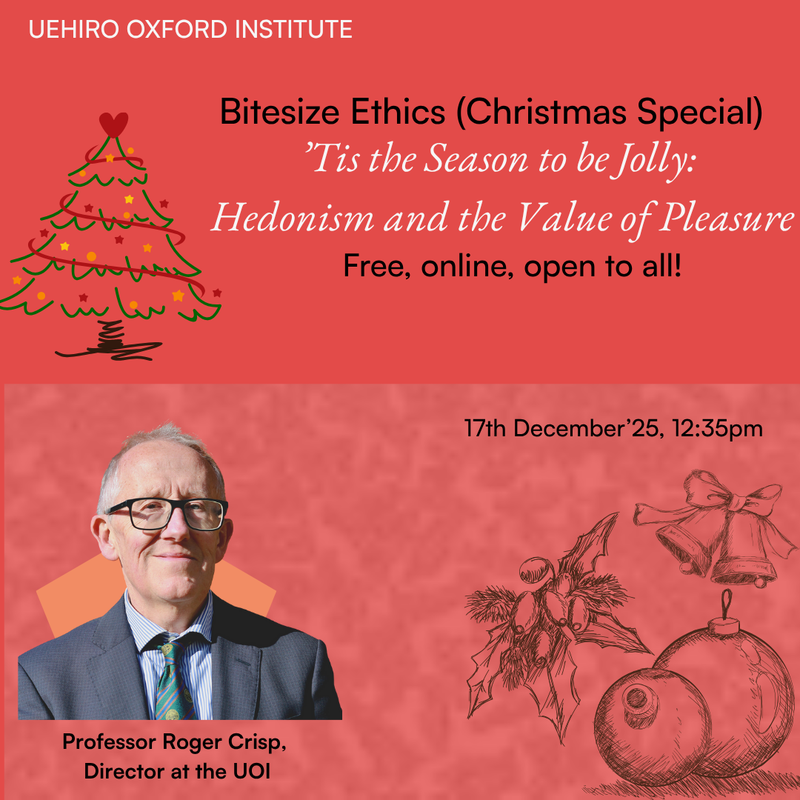 Text and image of Roger Crisp on a red background with Christmas design elements