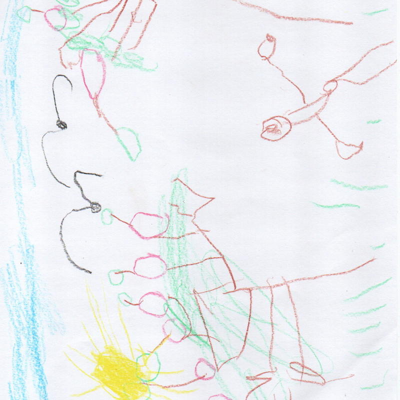 Winning drawing in the 3 to 5 year old category of the 'Caring for the World We Live in' drawing competition