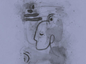colorized abstract image of a head and hand