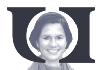 UOI stylised logo with photo of Professor Miranda Fricker