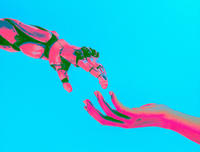 Human enhancement listing image Human body scan on blue background