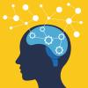 Loebel blue brain logo Loebel blue brain on a yellow background logo