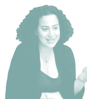 Photograph of Elizabeth Harman speaking